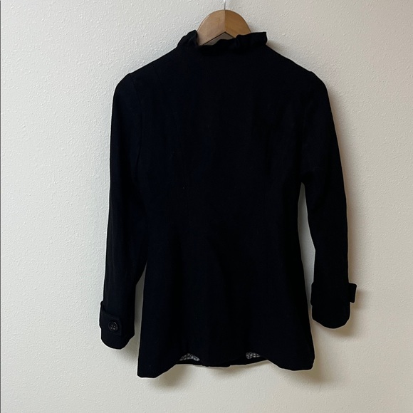 Tulle Black wool blend Women's Jacket with ruffle detail. Size S - Picture 3 of 5